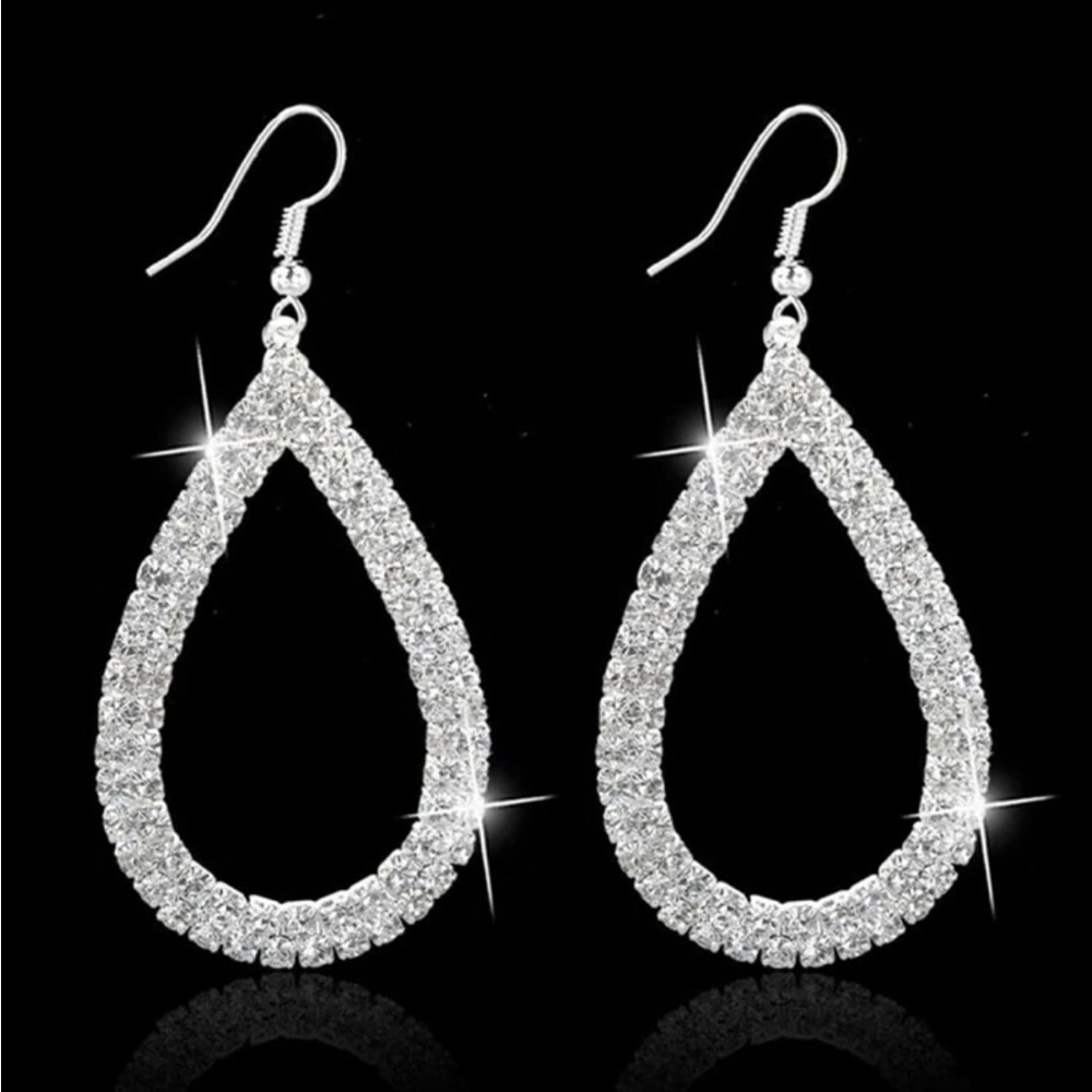 Zircon Hoop Dangling Earrings Silver - Picture 4 of 6